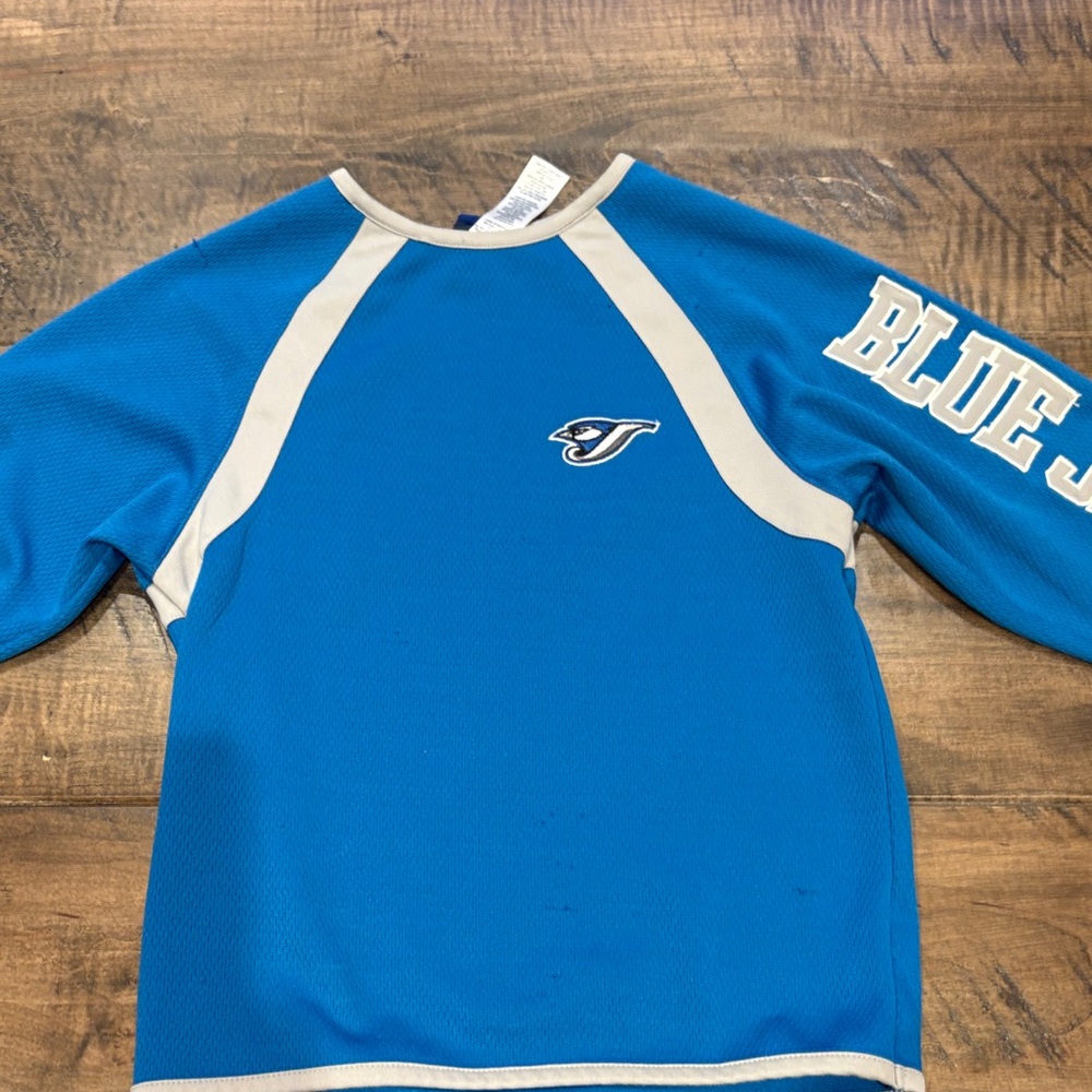 Official Blue Jay Blue and White long Sleeve warm up Shirt